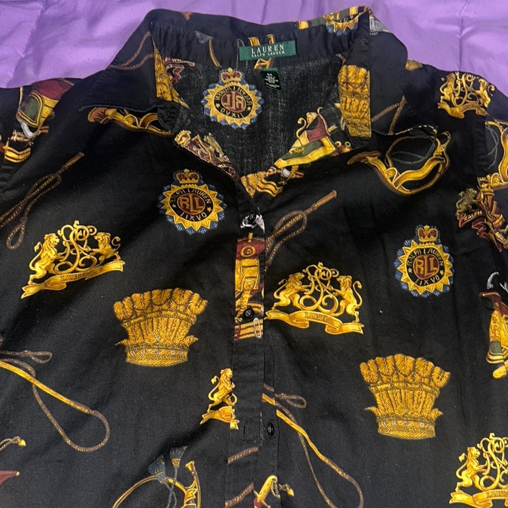 Ralph Lauren PM Iconic Equestrian Rich Art-to-Wear Crest Blouse